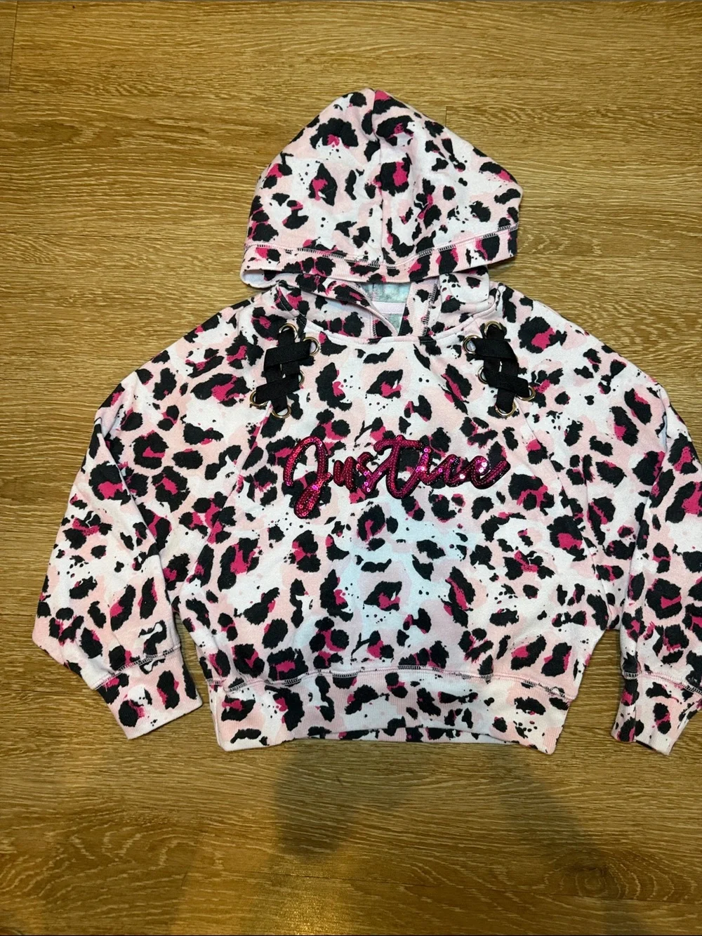 Justice Pink & Black Leopard Print Hooded Sweatshirt Bundle